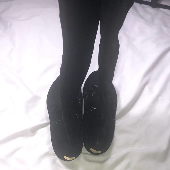 Jimmy Choo Whitby Black Waxed Suede Flat Knee Over Knee Boots Size EU 37 US 7 - Picture 9 of 11